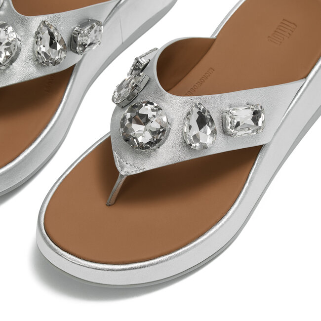 F-Mode Ultra-Jewel Leather Toe-Post Sandals