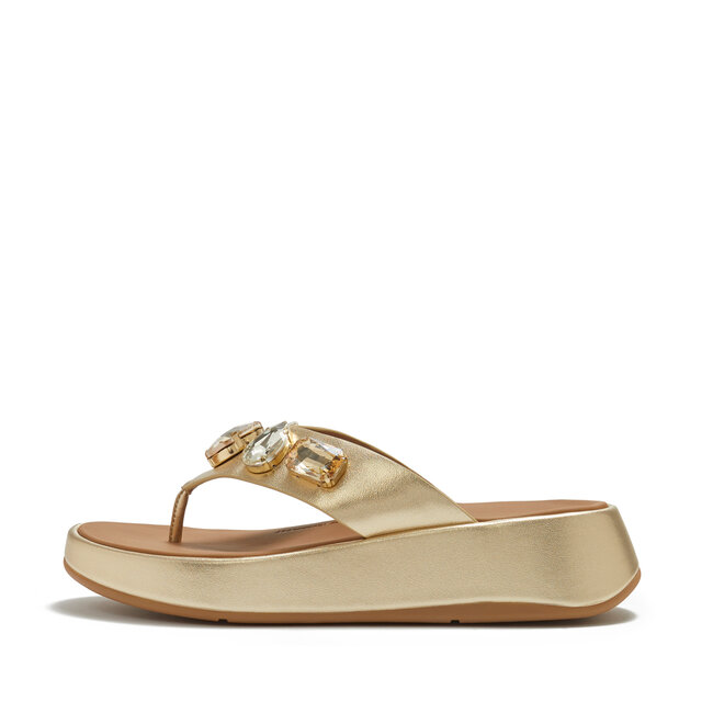 F-Mode Ultra-Jewel Leather Toe-Post Sandals
