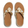 F-Mode Ultra-Jewel Leather Toe-Post Sandals