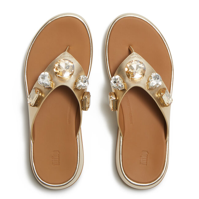 F-Mode Ultra-Jewel Leather Toe-Post Sandals