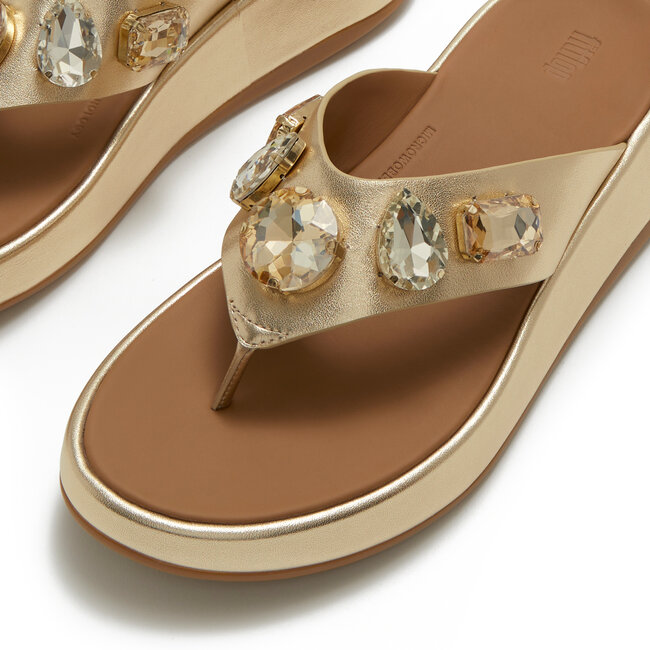 F-Mode Ultra-Jewel Leather Toe-Post Sandals