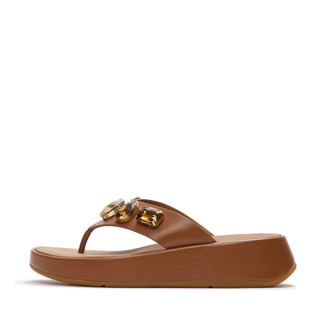 F-Mode Ultra-Jewel Leather Toe-Post Sandals