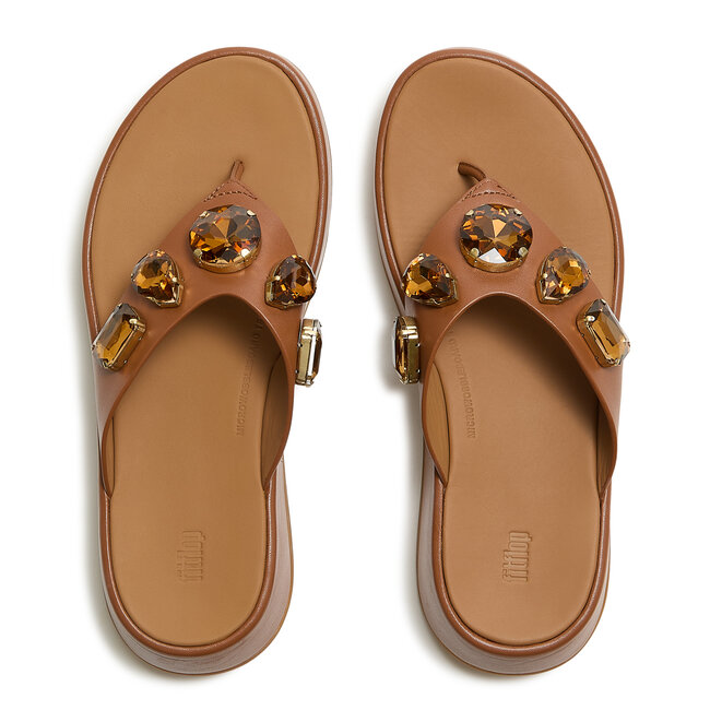 F-Mode Ultra-Jewel Leather Toe-Post Sandals