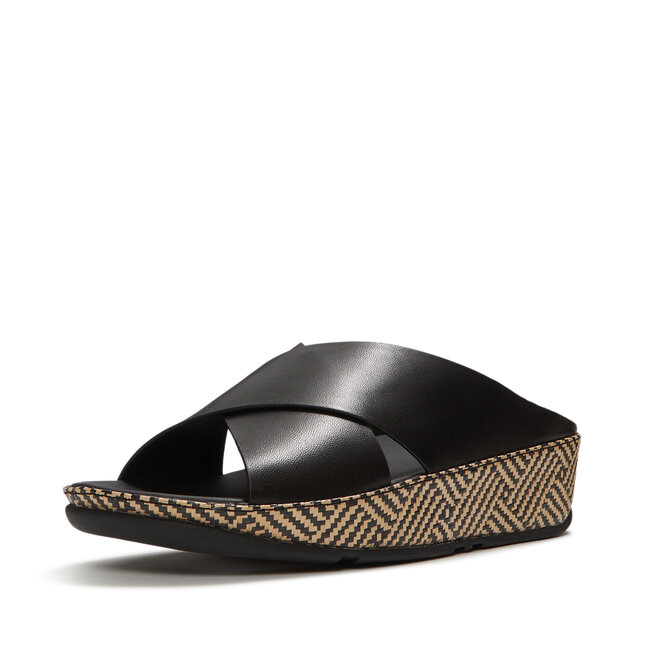 Lulu Lux Graphic-Weave Leather Cross Slides