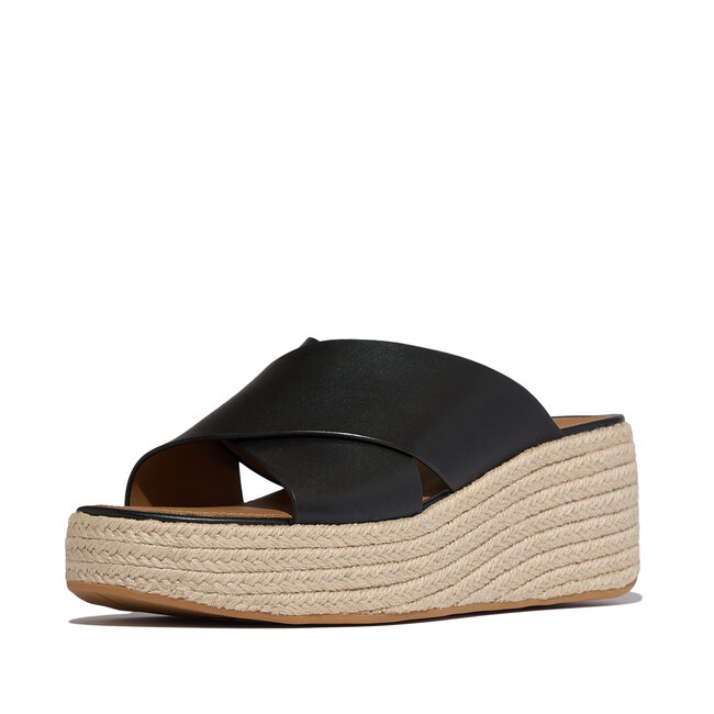 Platfforms Espadrille Leather Wedge Cross Slides