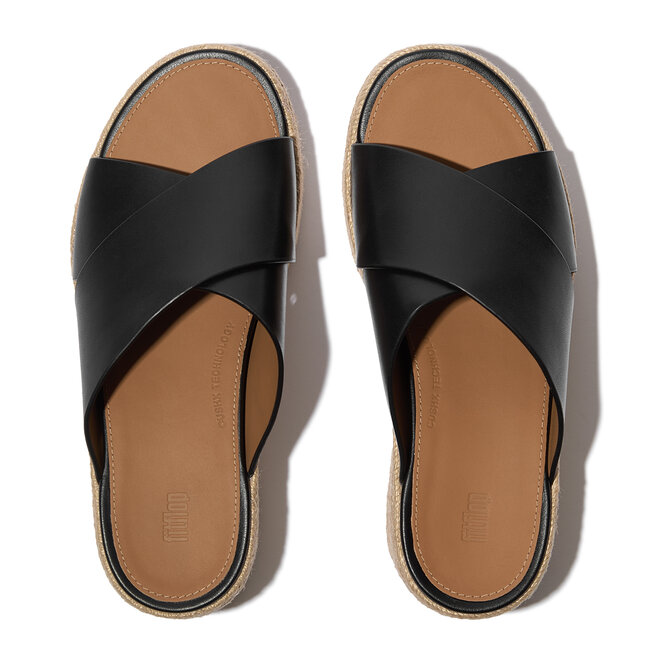 Platfforms Espadrille Leather Wedge Cross Slides