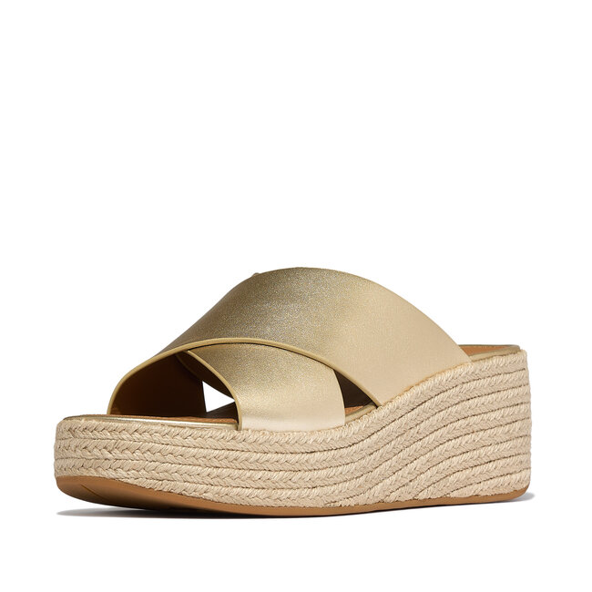 Platfforms Espadrille Leather Wedge Cross Slides