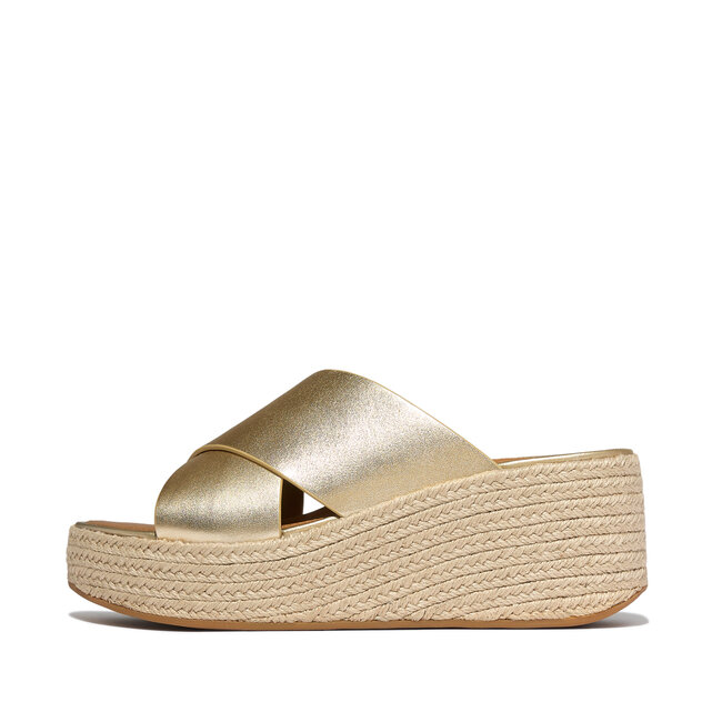 Platfforms Espadrille Leather Wedge Cross Slides