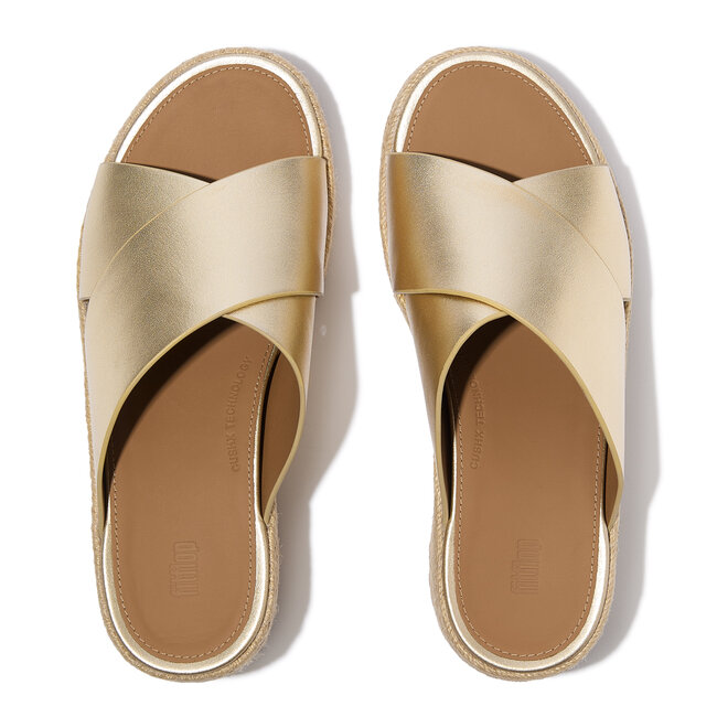 Platfforms Espadrille Leather Wedge Cross Slides