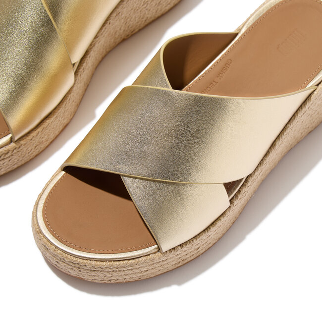 Platfforms Espadrille Leather Wedge Cross Slides