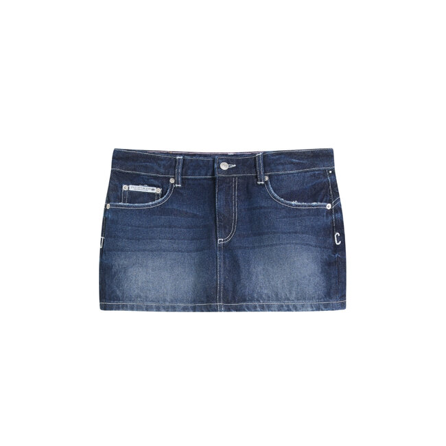 Juicy Couture Stretch Denim Low Rise Mini Skirt Back Pocket Dog Crest