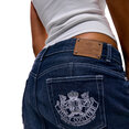 Juicy Couture Stretch Denim Low Rise Mini Skirt Back Pocket Dog Crest