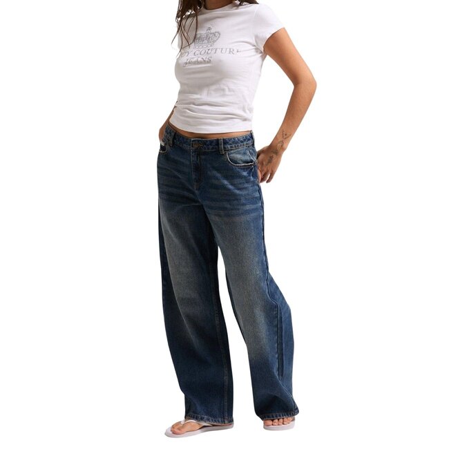 Juicy Couture Mid Rise Wide Leg Jean With Back Pocket Dog Crest