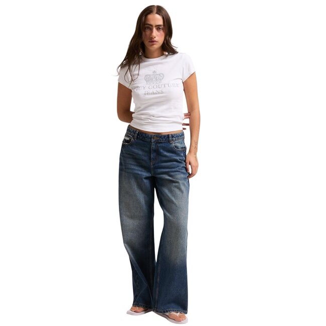 Juicy Couture Mid Rise Wide Leg Jean With Back Pocket Dog Crest