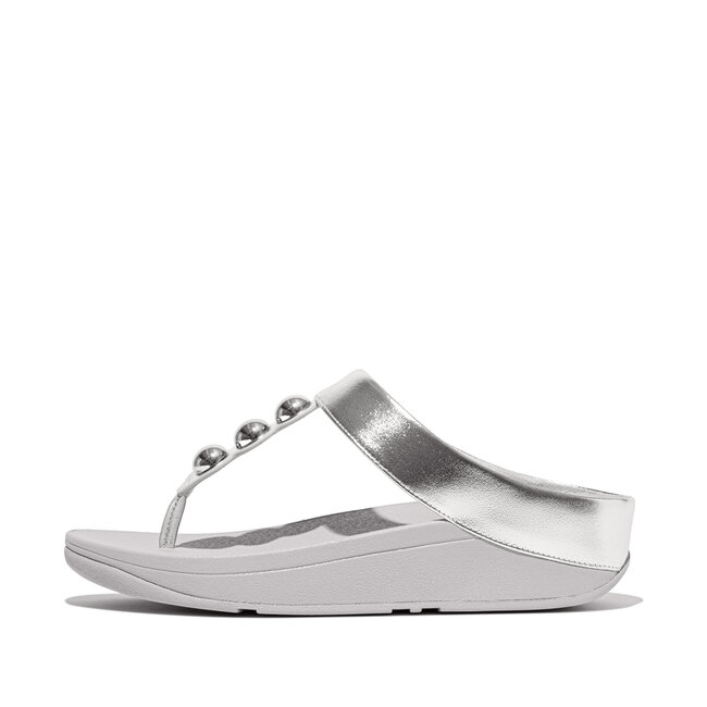 Fino Mirror-Dome Metallic-Leather Toe-Post Sandals