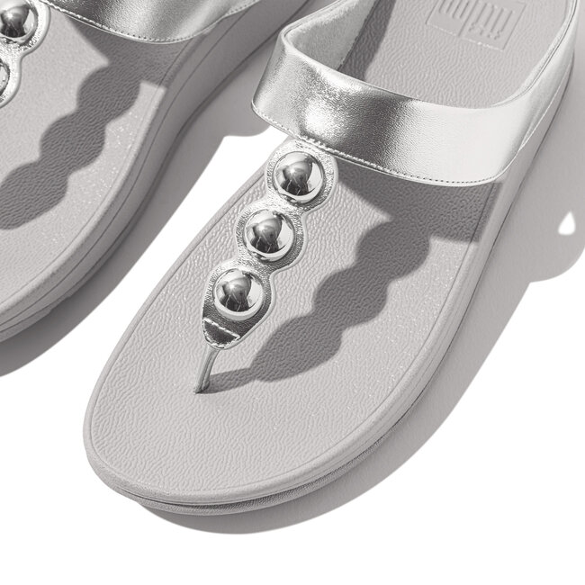 Fino Mirror-Dome Metallic-Leather Toe-Post Sandals